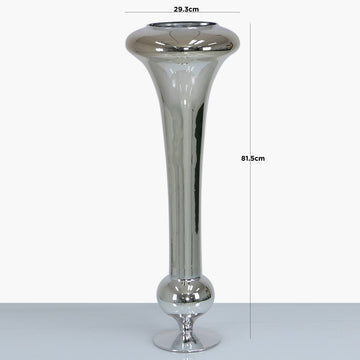 81.5cm Silver Fluted Glass Vase