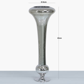 61cm Medium Silver Fluted Glass Vase