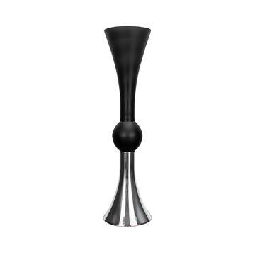 75cm Matte Black And Silver Glass Flute Vase