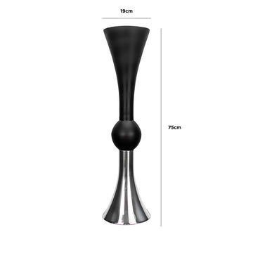 75cm Matte Black And Silver Glass Flute Vase