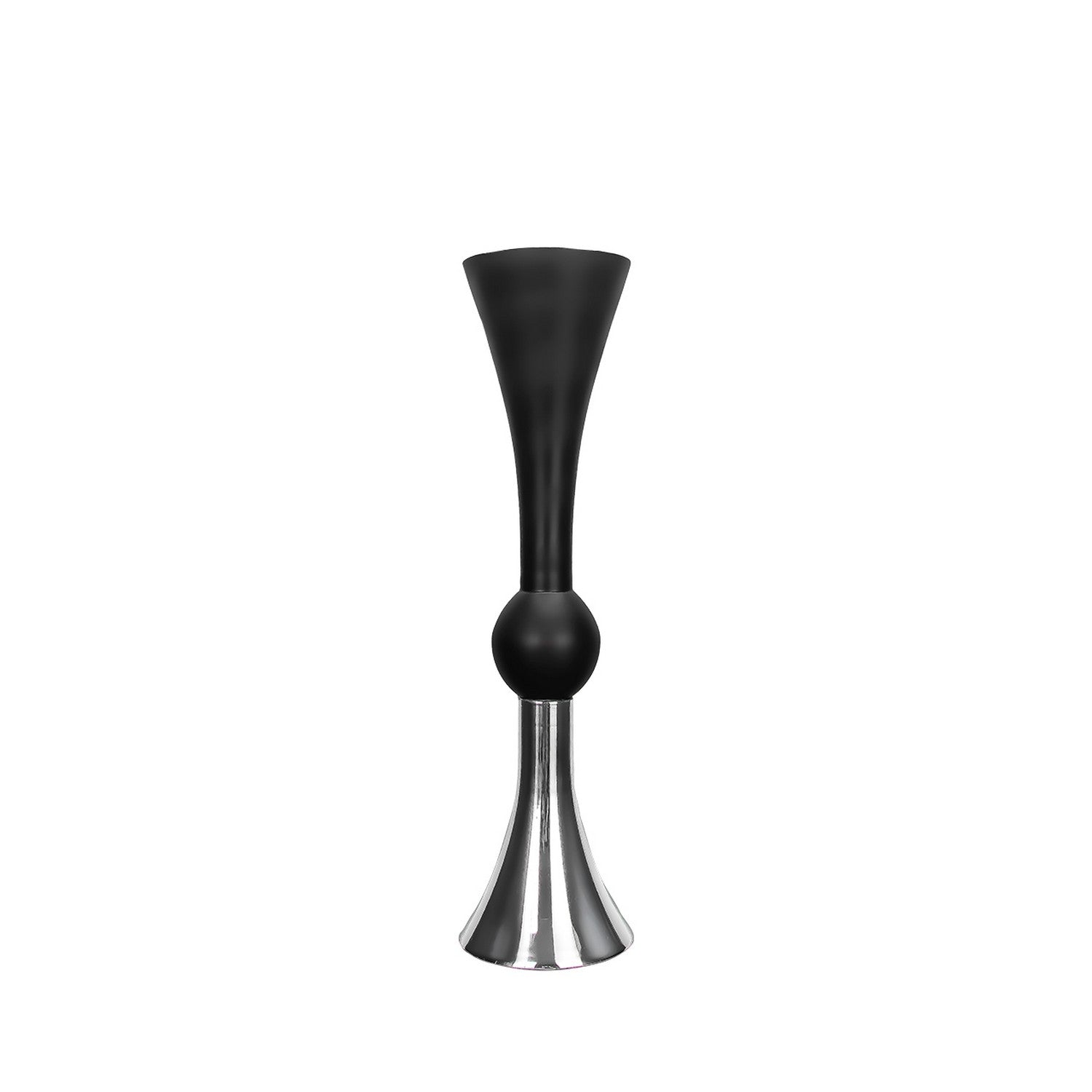 60cm Matte Black And Silver Glass Flute Vase