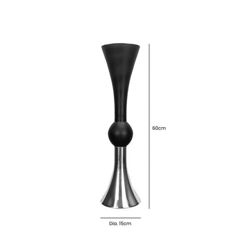 60cm Matte Black And Silver Glass Flute Vase