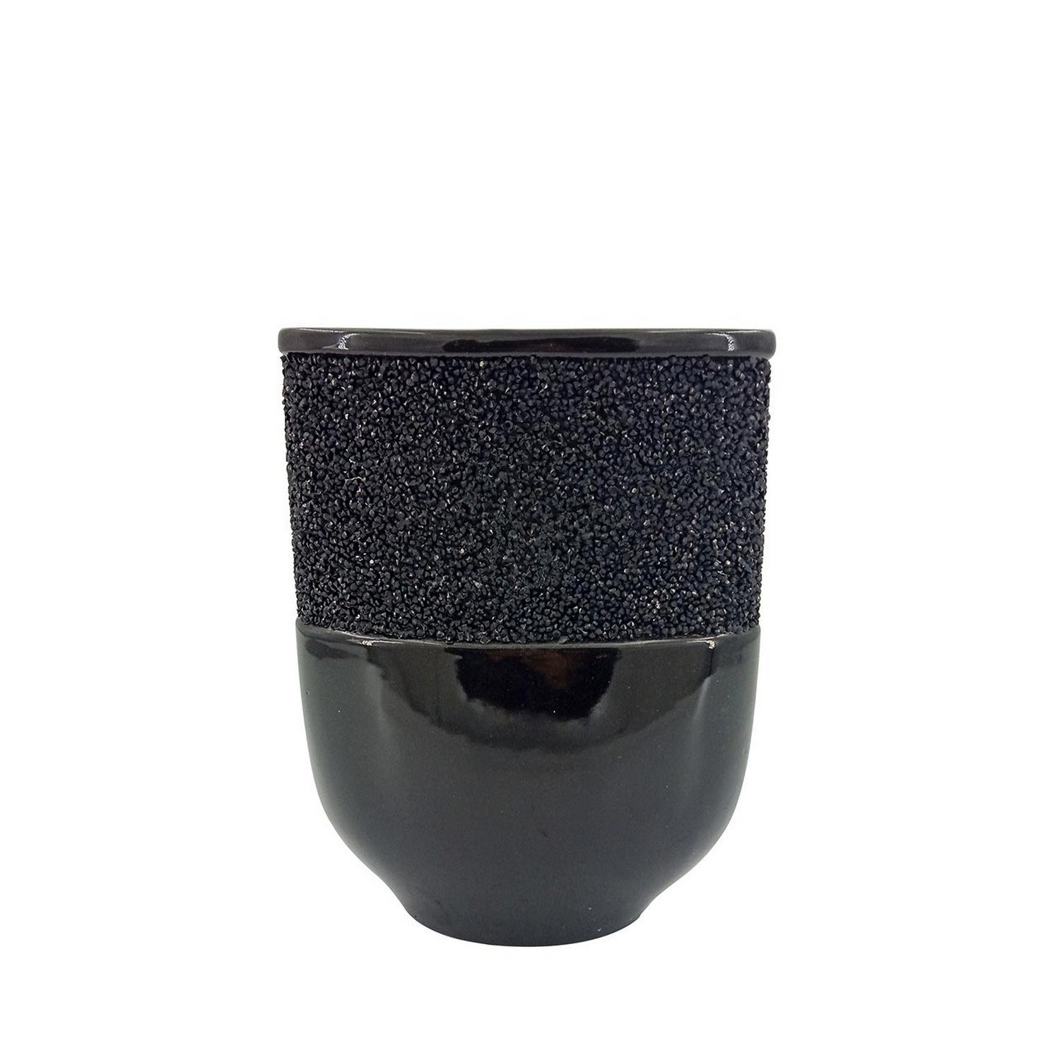 23cm Black Glitz and Glaze Vase