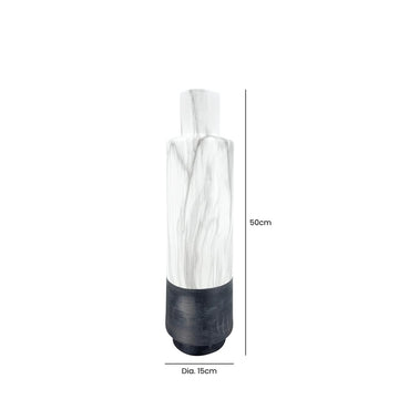 50cm White Marble and Black Textured Vase