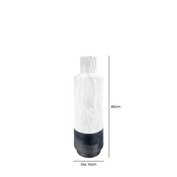 40cm White Marble and Black Textured Vase