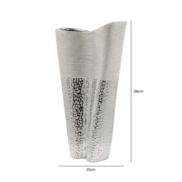 38cm Silver Textured Slim Wave Vase