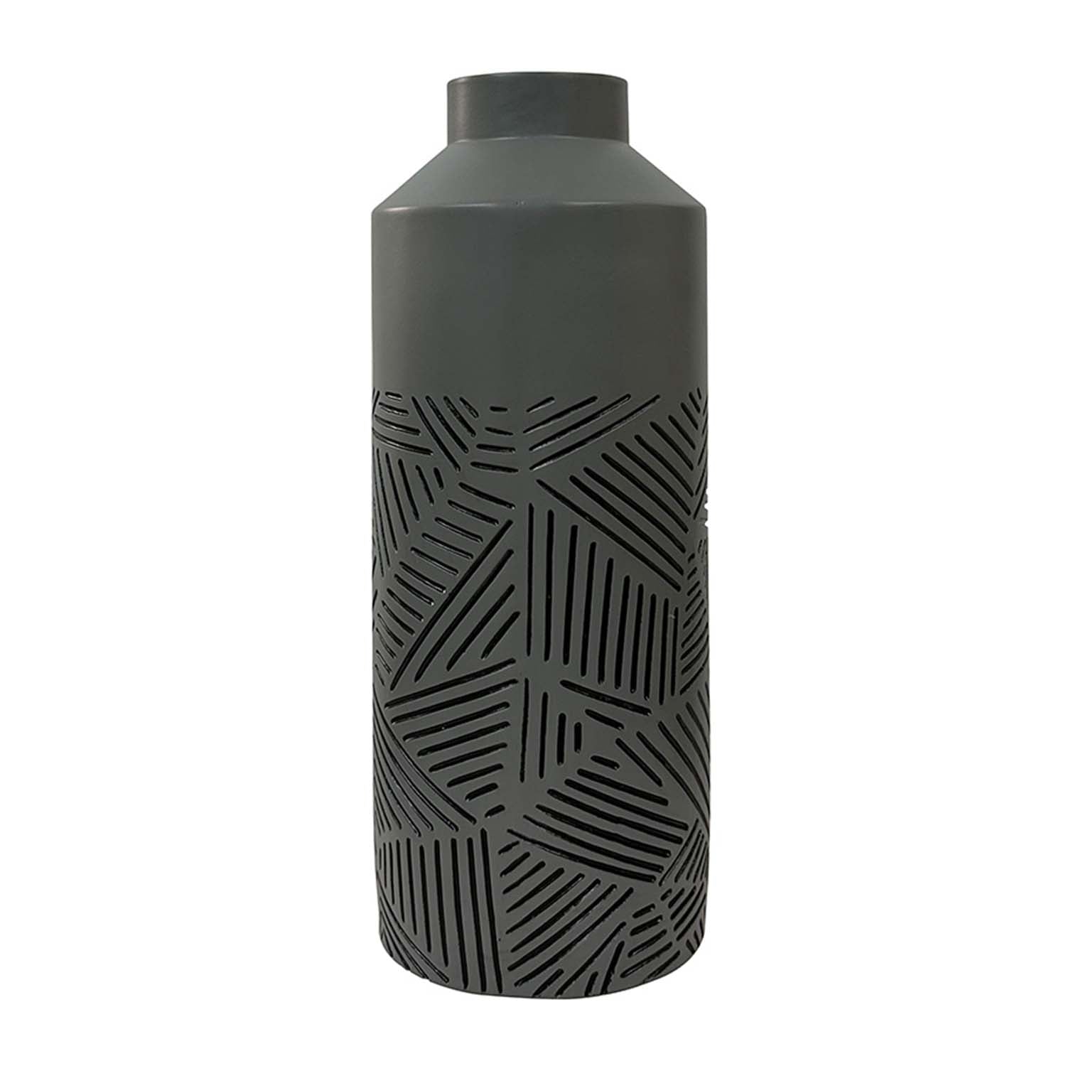 40cm Grey & Black Polyresin Lines Art Vase