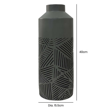 40cm Grey & Black Polyresin Lines Art Vase