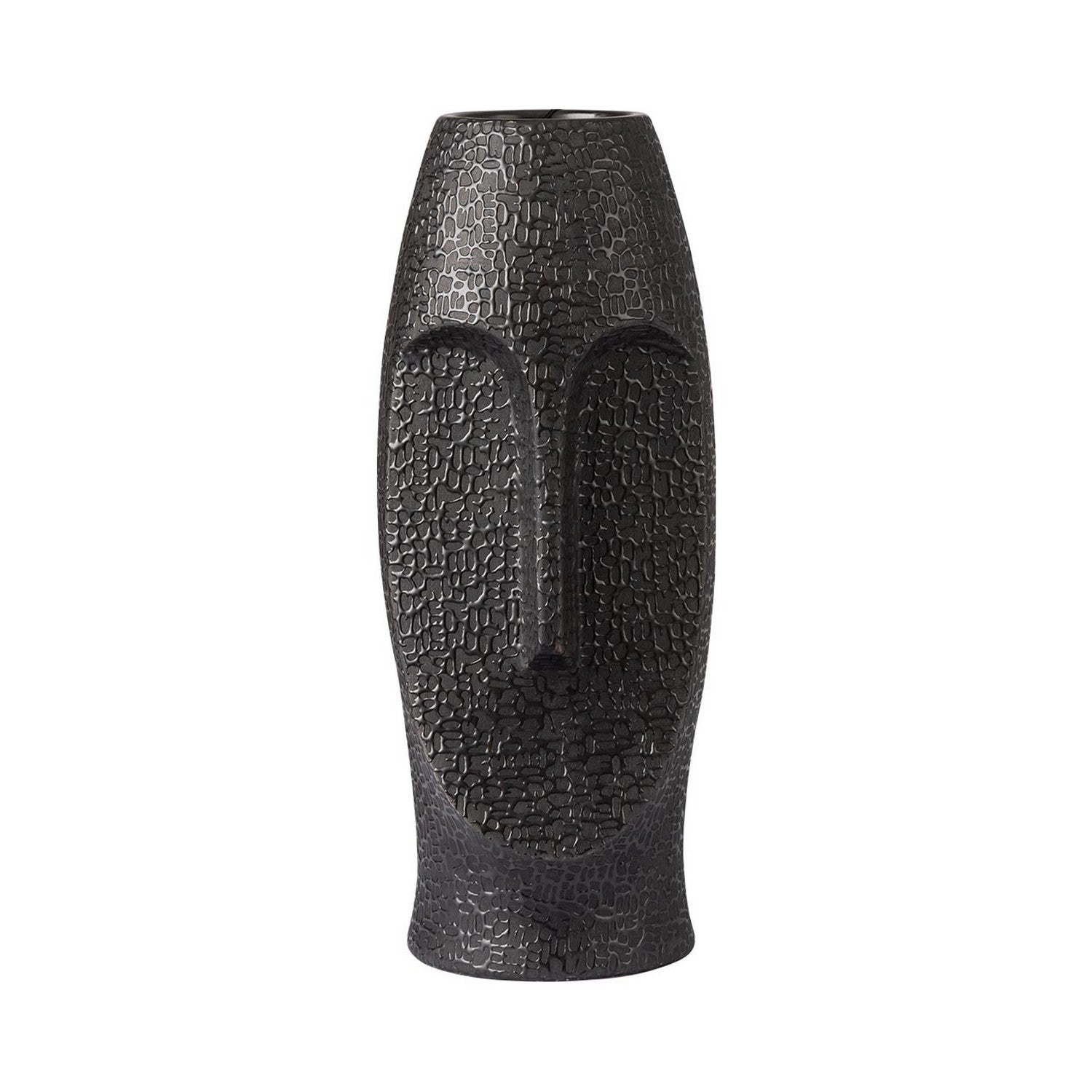 38cm Black Textured Ceramic Face Vase