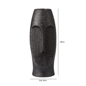 38cm Black Textured Ceramic Face Vase