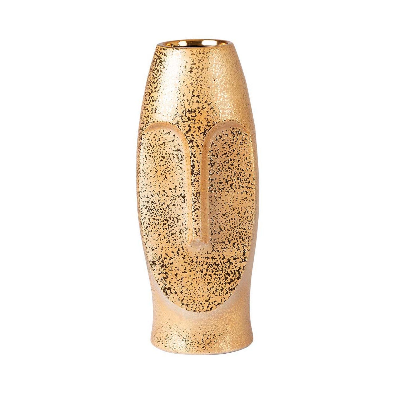 38cm Gold Textured Ceramic Face Vase