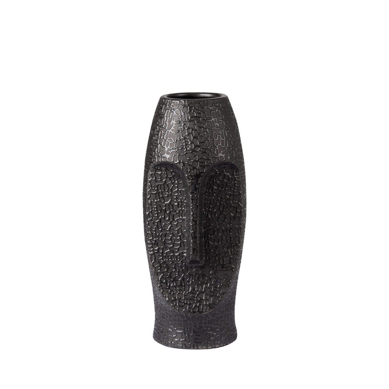 31cm Black Textured Ceramic Face Vase