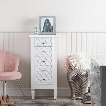 White Wood Tallboy Cabinet Drawer