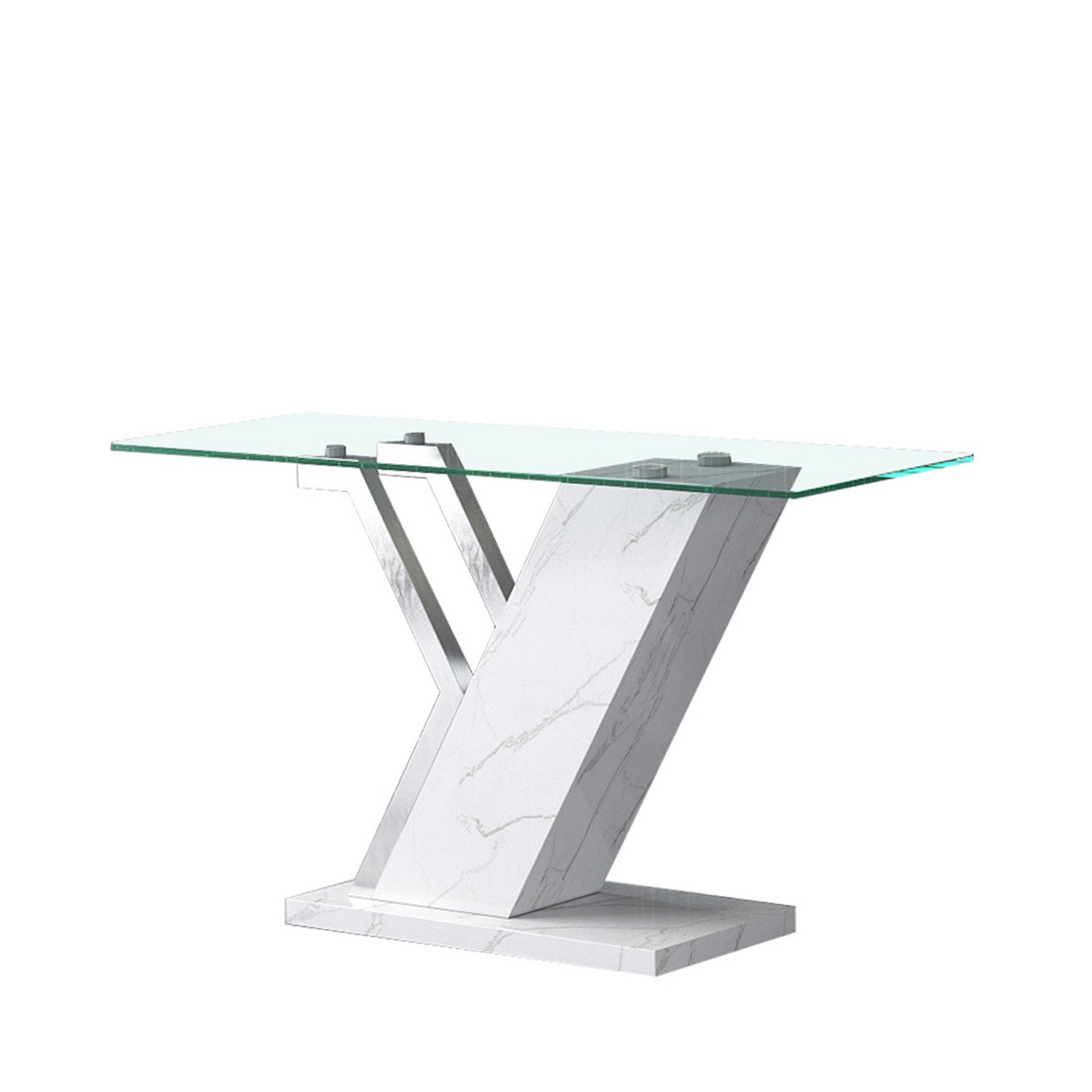 White Marble Effect and Chrome Console Table