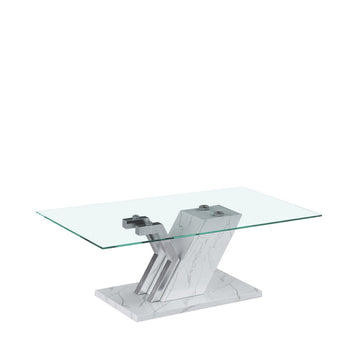 White Marble Effect and Chrome Coffee Table