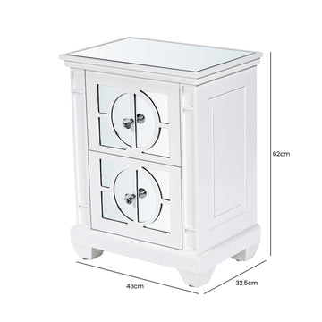 2 Drawer White Wood Bedside Cabinet