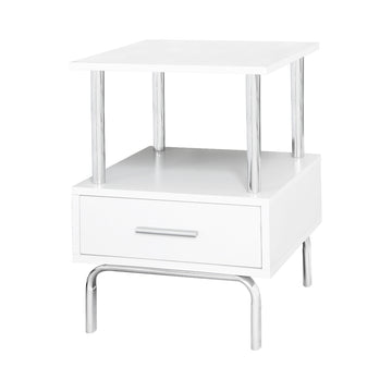 White & Chrome Charlotte 1 Drawer Bedside Cabinet