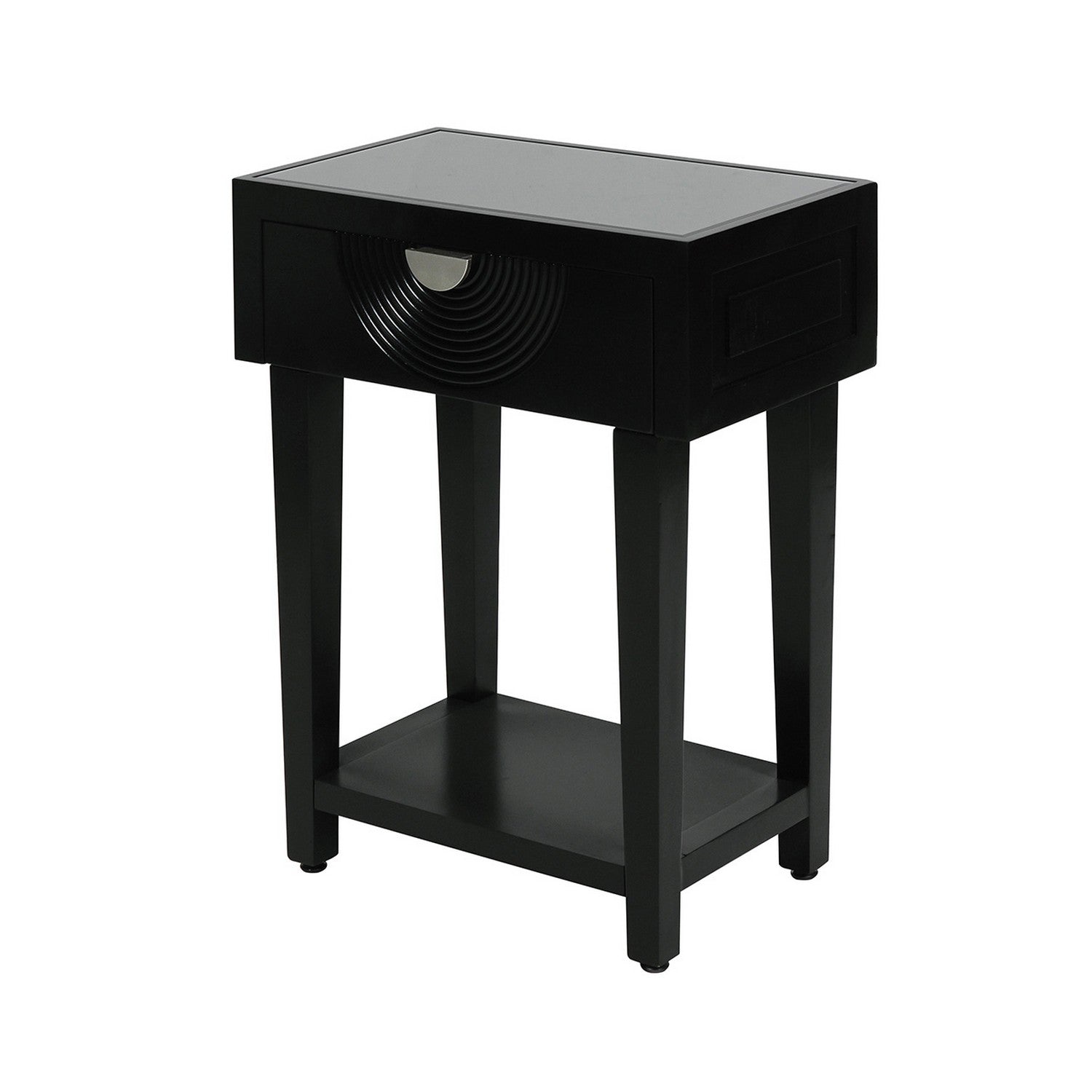 Black Single Drawer End Side Table with Smoked Mirror Top