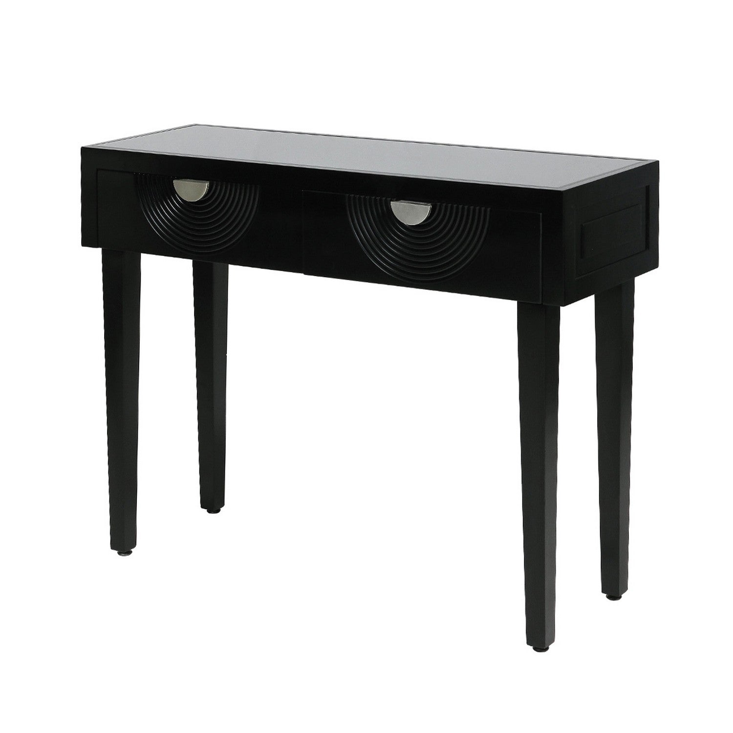 2 Black Drawer Console Table with Smoked Mirror Top