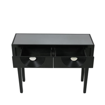 2 Black Drawer Console Table with Smoked Mirror Top