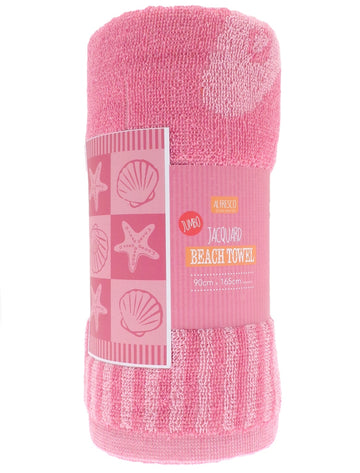 Jacquard Seashells & Starfish Jumbo Beach Towel - Pink