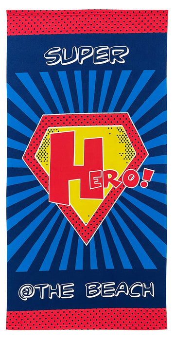 Super Hero at the Beach Kids Boys Beach Towel - Blue