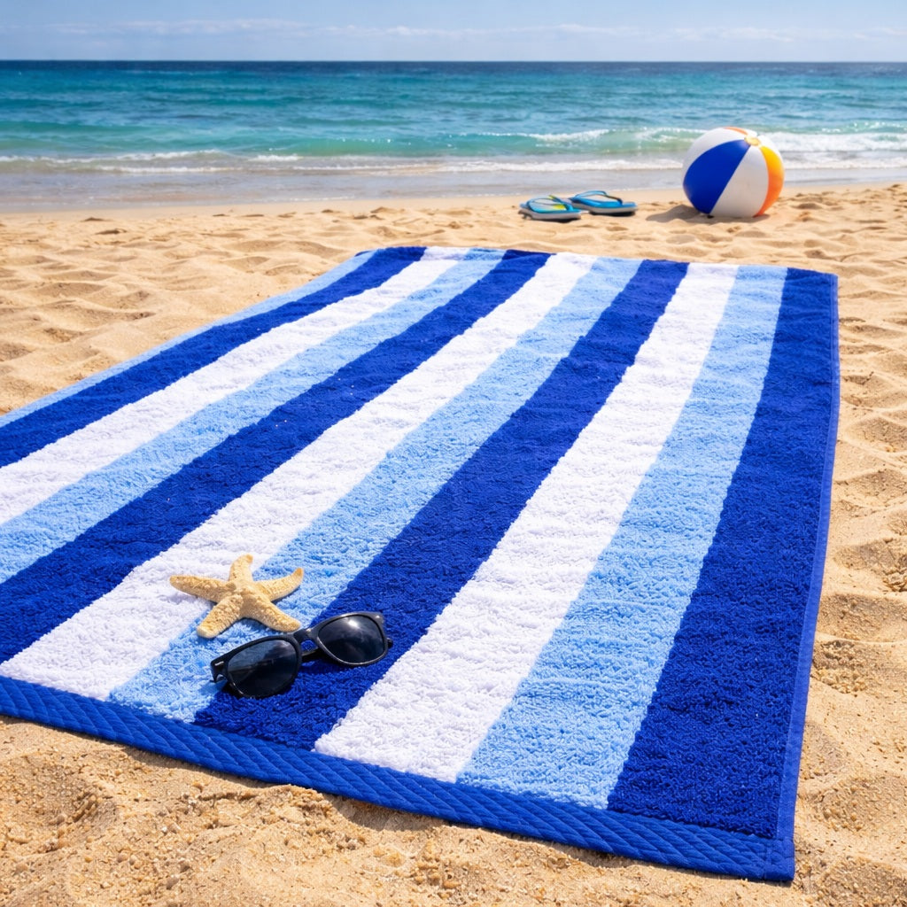 Jacquard Striped Jumbo Beach Towel - Blue