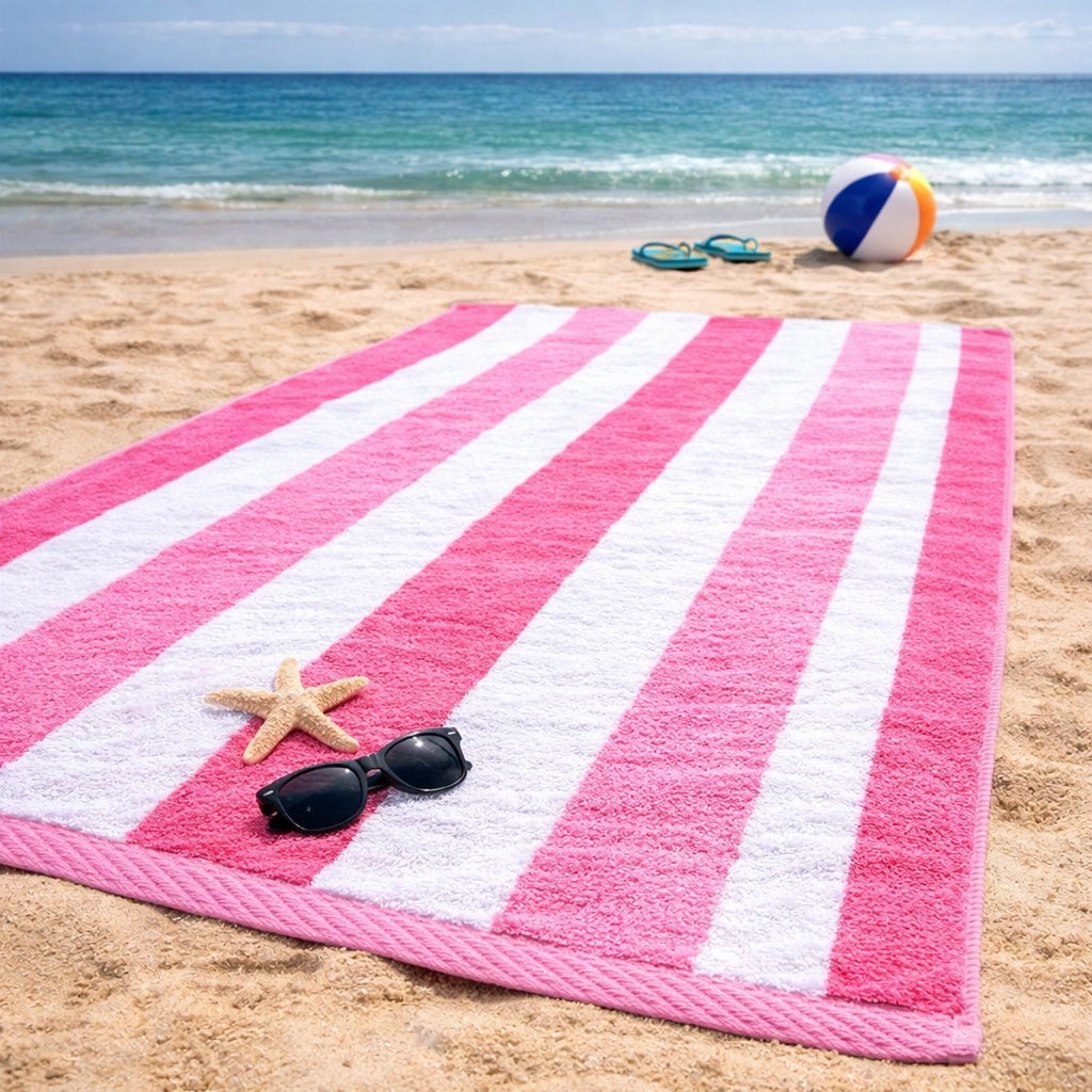 Jacquard Striped Jumbo Beach Towel - Pink