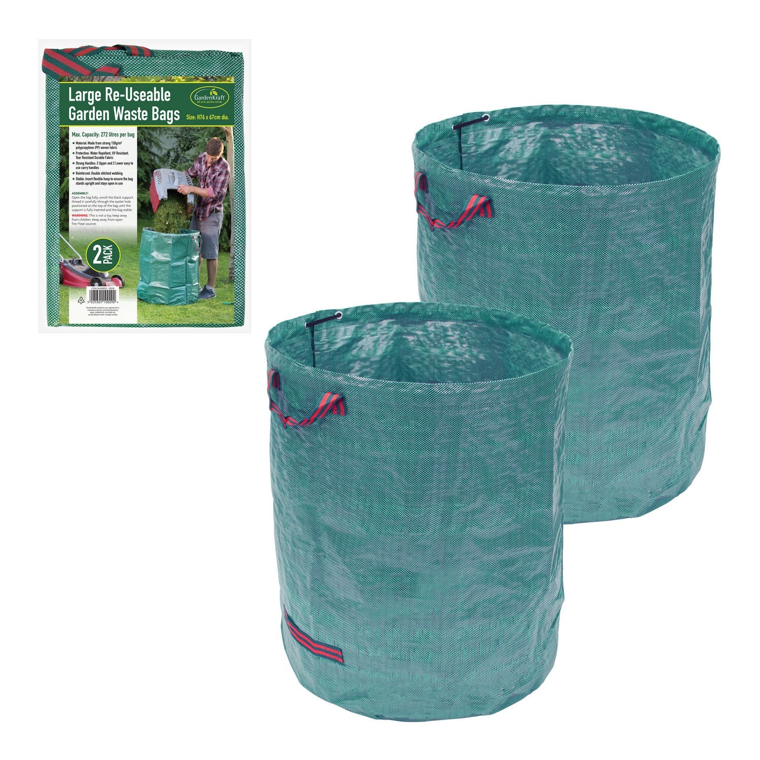 GardenKraft Pack of 2 Large Reusable Garden Waste Bags