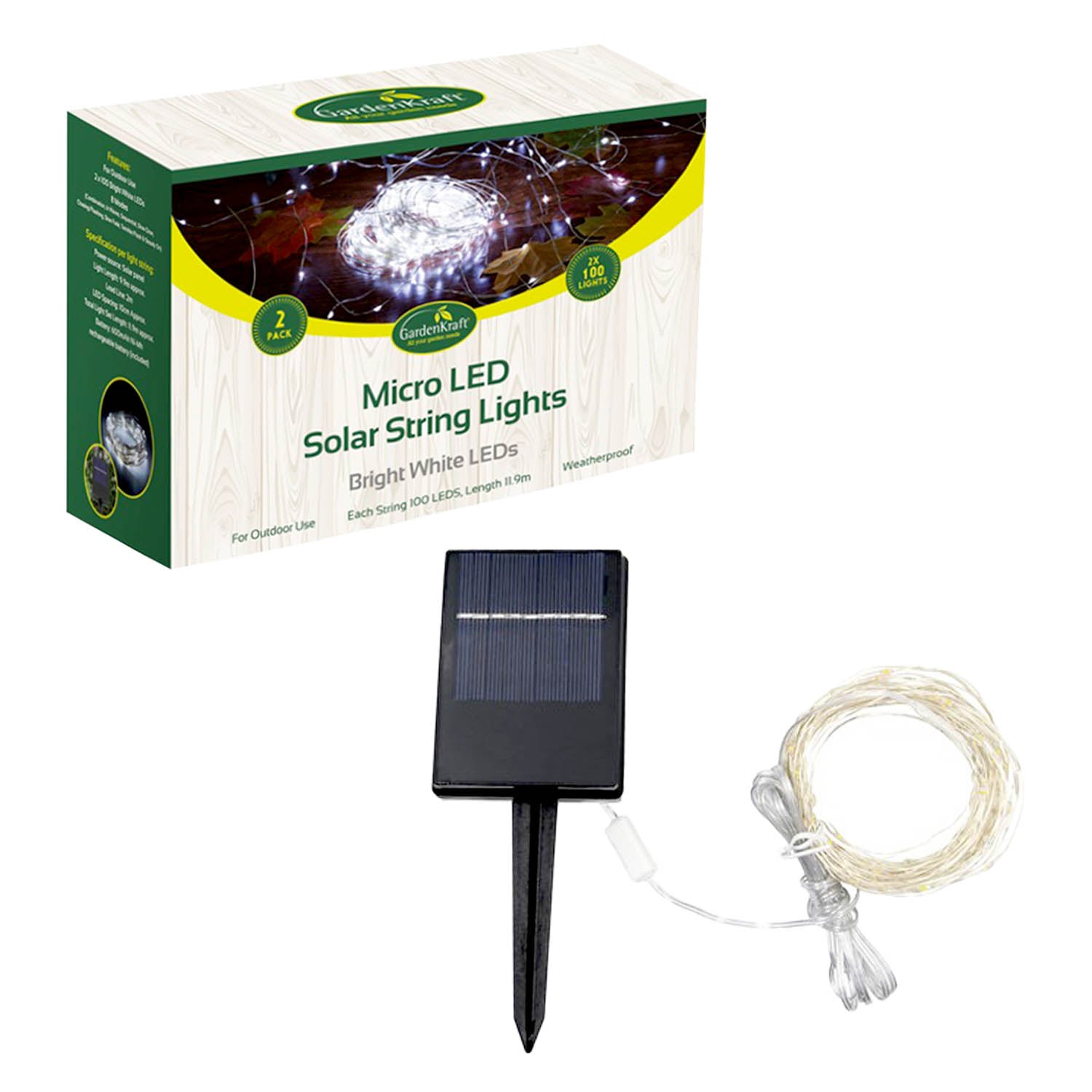 2-Pack Bright White Solar Powered Micro LED String Lights With 8 Modes