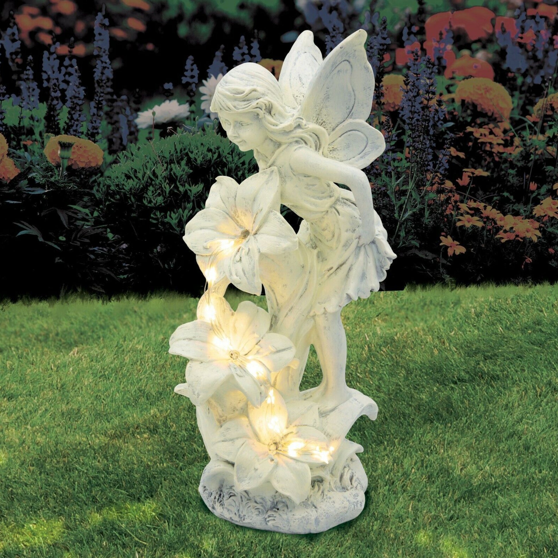 Light Up Fairy with Flowers Garden Ornament Solar LED
