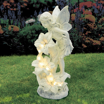 Light Up Fairy with Flowers Garden Ornament Solar LED