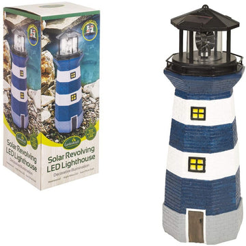 GardenKraft 40cm Blue Solar Powered Revolving LED Lighthouse