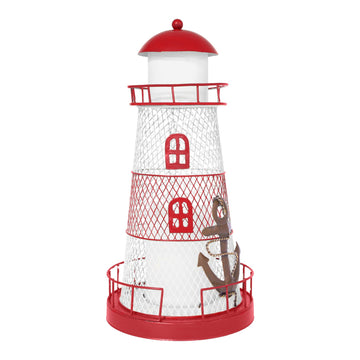 GardenKraft Red Metal Solar Powered Lighthouse Candle Light