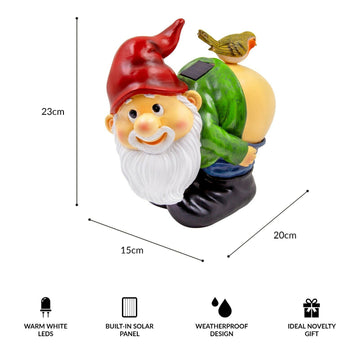 23cm Weatherproof Garden Gnome Statue Solar Powered LED