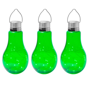Set of 3 Solar Powered Green Lamp Garden Lighting Decor