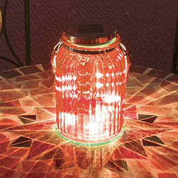 Set of 2 Solar Glass Lantern Rope Handle 20 LED Garden Lighting Pink