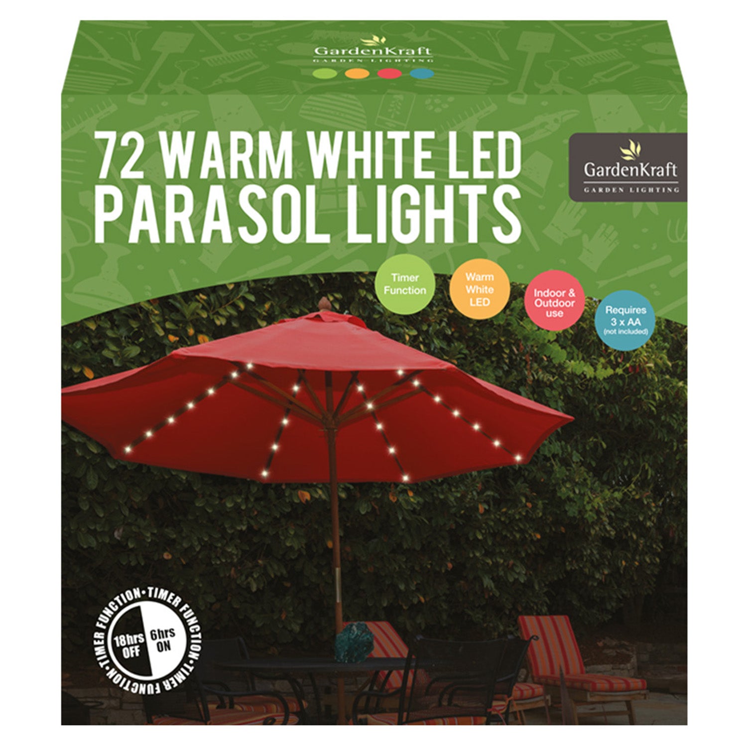 72 Warm White LED Parasol Timer Umbrella Lighting