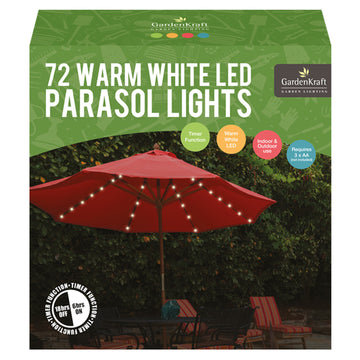 72 Warm White LED Parasol Timer Umbrella Lighting