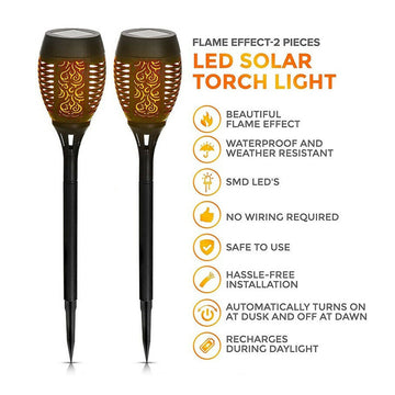 Pack of 2 Black Flicker Flame Effect Torch Stake Light