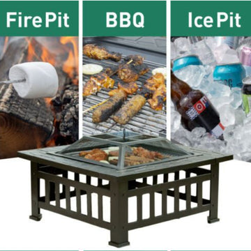3-in-1 Outdoor BBQ Firepit & Ice Bucket with Cover