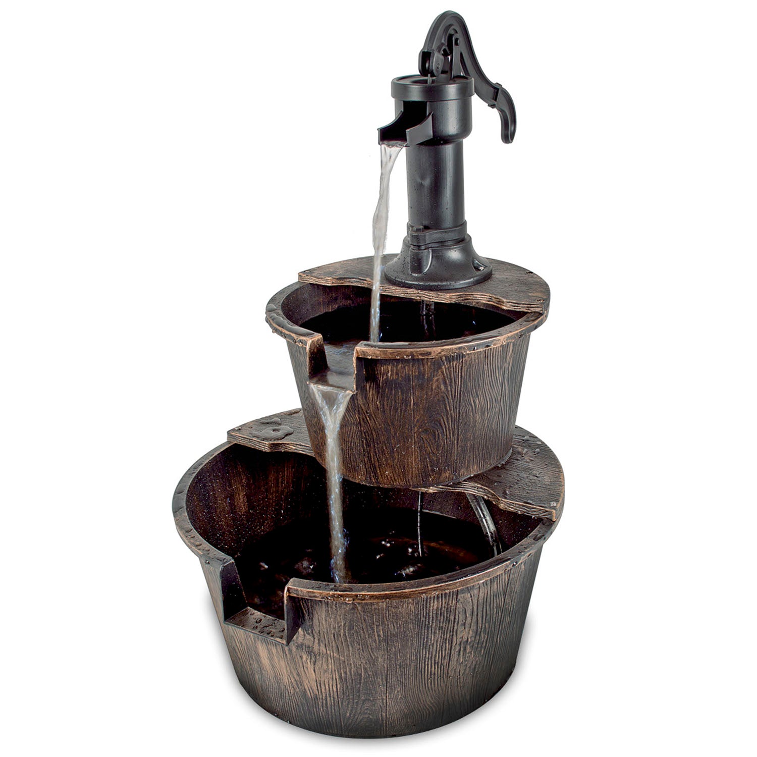 2 Tier Barrel Water Fountain With Pump Garden Ornament