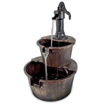 2 Tier Barrel Water Fountain With Pump Garden Ornament