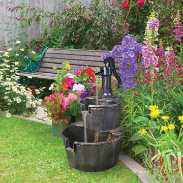 2 Tier Barrel Water Fountain With Pump Garden Ornament