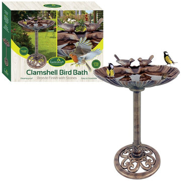 GardenKraft Weatherproof Clam Shell Design Bird Bath