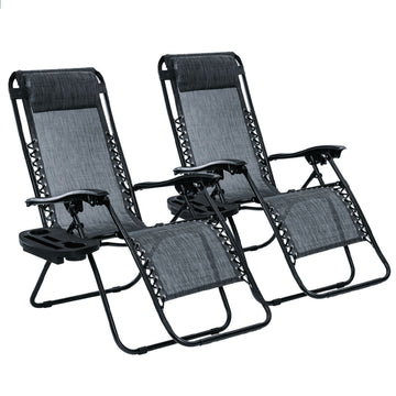 2pcs of Sun Loungers Folding Recliner Seats with Cup Holder