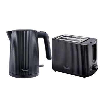Quest 1.5L 3000W Black Electric Kettle & 2-Slice Grooved Toaster Set