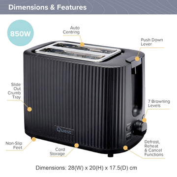 Quest 2-Slice Grooved Toaster Black
