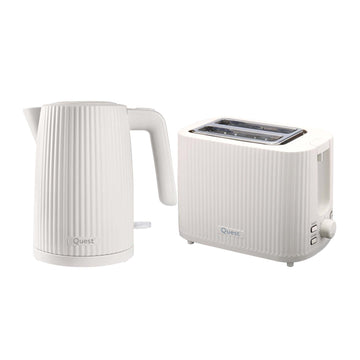 Quest 1.5L 3000W White Electric Kettle & Quest 2-Slice Grooved Toaster Set