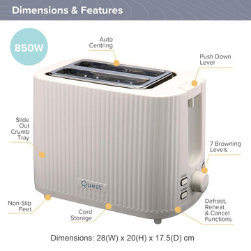 Quest 2-Slice Grooved Toaster White